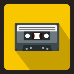 Cassette tape icon in flat style on a yellow background vector illustration
