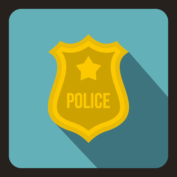 Police badge icon in flat style on a baby blue background vector illustration
