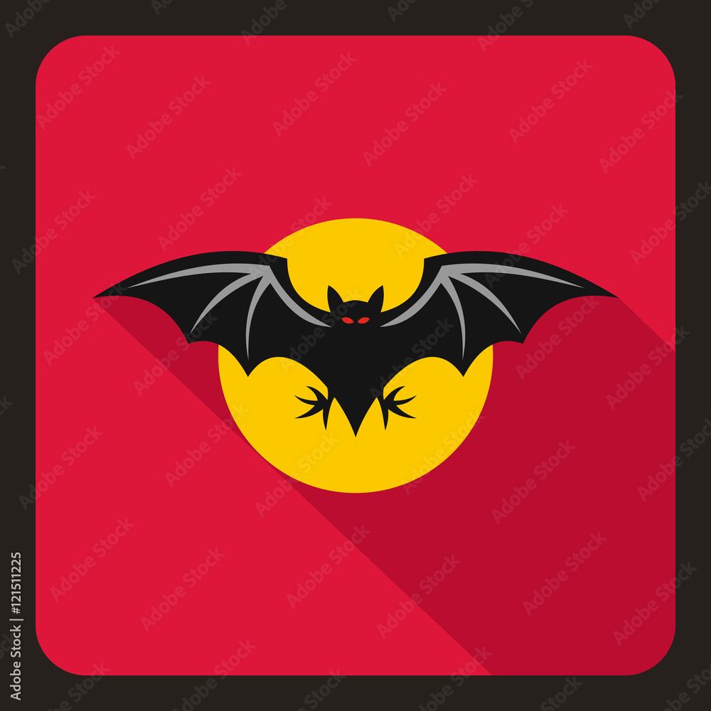 Wall mural Bat and moon icon in flat style on a crimson background vector illustration - Wall murals