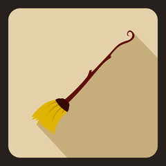 Witches broom icon in flat style on a beige background vector illustration