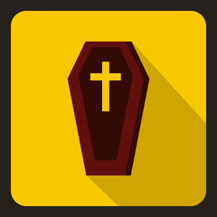 Obraz premium Brown coffin icon in flat style on a yellow background vector illustration