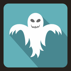 Halloween ghost icon in flat style on a baby blue background vector illustration