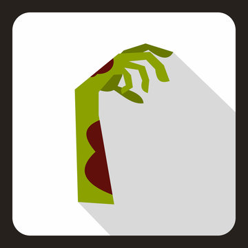 Zombie green hand icon in flat style on a white background vector illustration