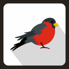 Bird with red plumage icon in flat style with long shadow. Fly symbol vector illustration