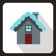 House with snow on roof icon in flat style with long shadow. Building symbol vector illustration