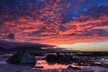 Red Sky at Sunset on Camp Beach, Dingle Peninsula, County Kerry, Ireland