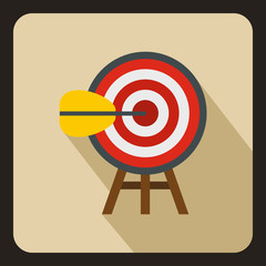 Target with arrow icon in flat style with long shadow. Sport symbol vector illustration