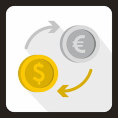Money exchange icon in flat style with long shadow. Currency symbol vector illustration