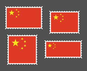 China flag postage stamp set, isolated on grey background, vector illustration.