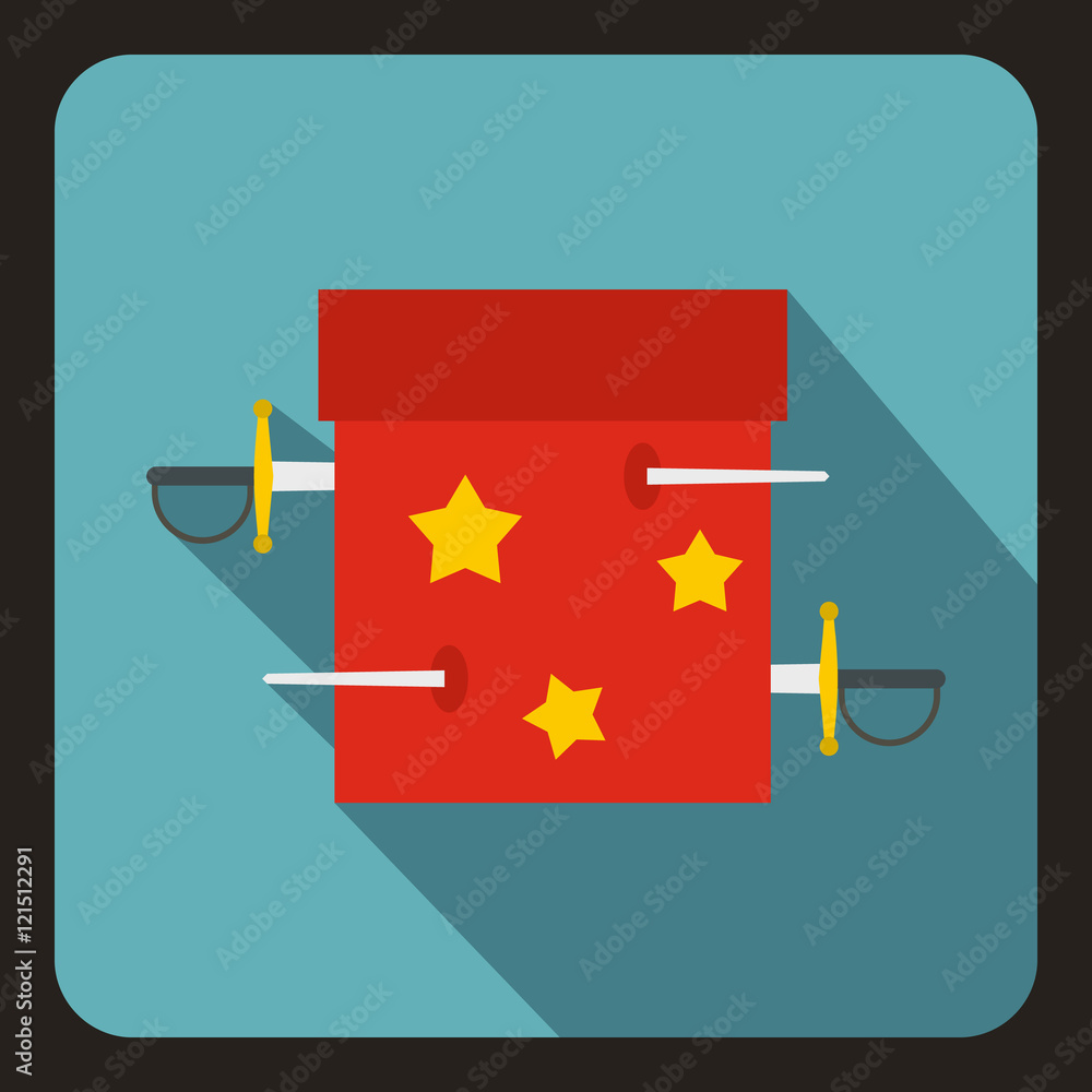 Aufkleber box of tricks with daggers icon in flat style with long shadow. tricks symbol vector illustration