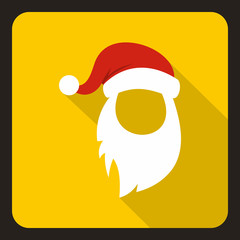 Red hat and long white beard of Santa Claus icon in flat style with long shadow. New year symbol vector illustration