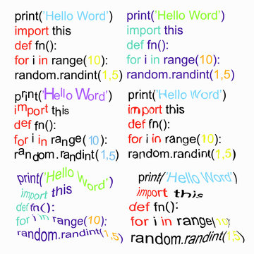 set of programs python code. illustration