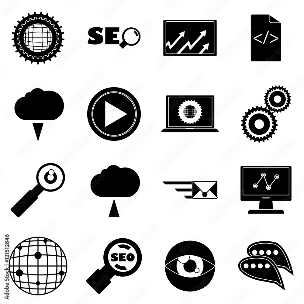 Aufkleber seo icons set in simple style. search engine optimization set collection vector illustration