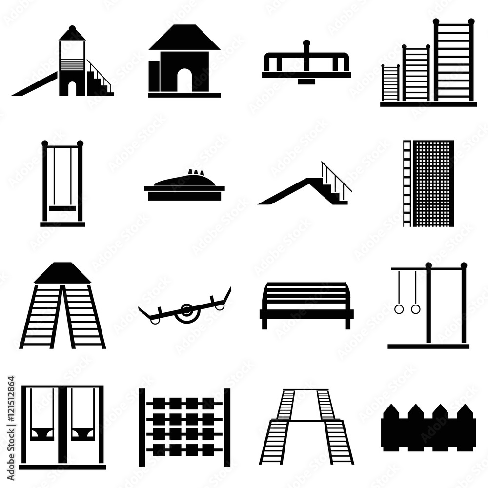 Poster children playground icons set in simple style. kids playground elements set collection vector illust