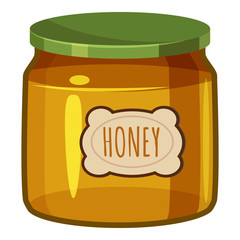 Jar of honey icon in cartoon style isolated on white background. Food symbol vector illustration