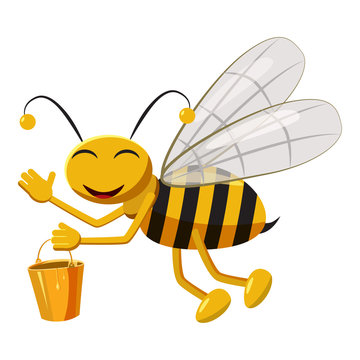 Bee with bucket of honey icon in cartoon style isolated on white background. Insects symbol vector illustration