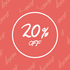 20% off hand written illustration in red and white color backdro