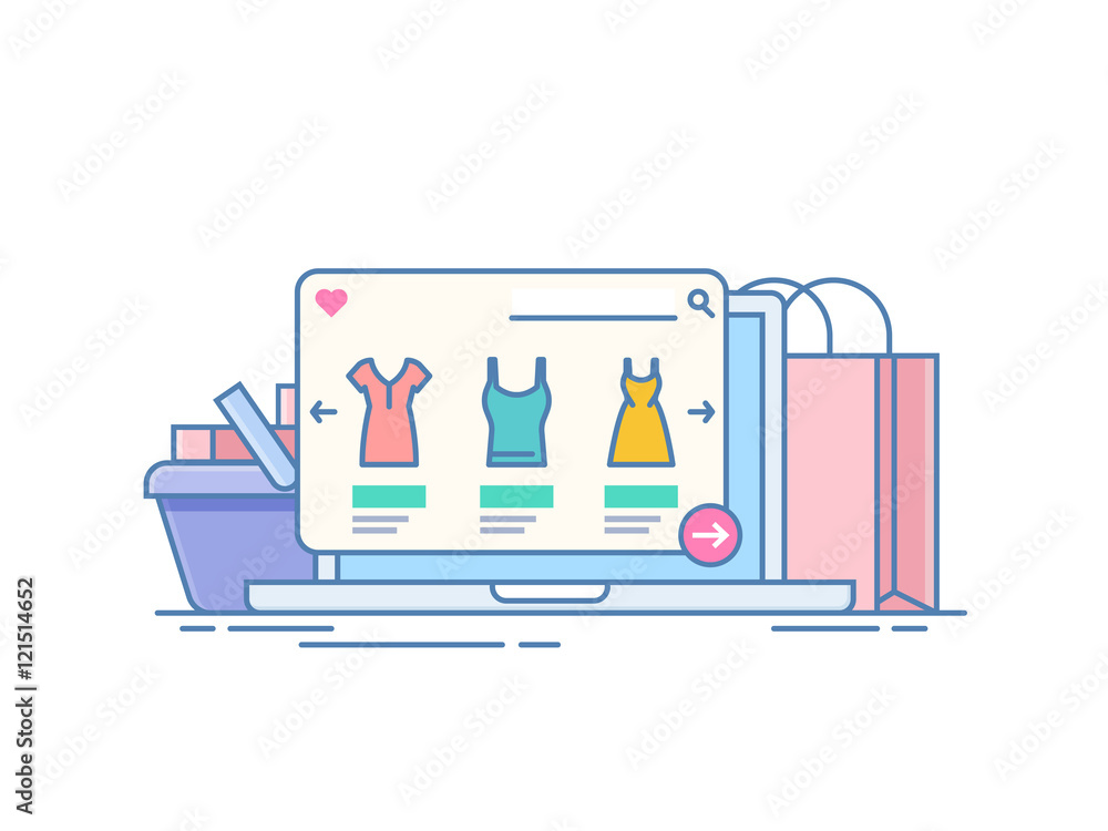 Poster online store. concept of purchase on the internet through the application on the laptop. computer on