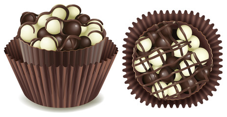 Dark and white chocolate in cup