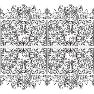 Seamless royal pattern. Outline hand drawn. Adult coloring book.