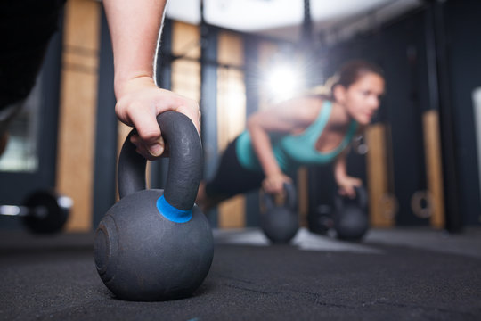 pushups on kettlebell at functional fitness  gym