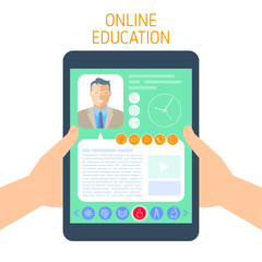 Online school and e-learning concept vector flat illustration.