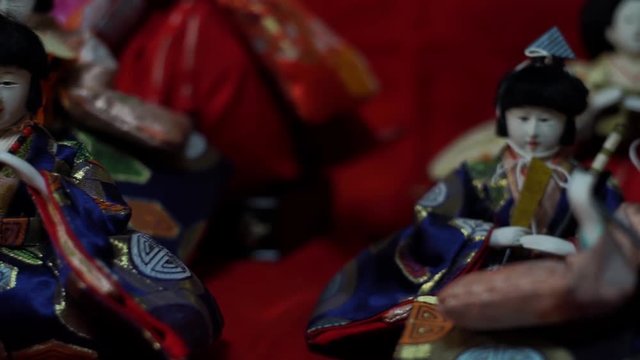 Stock footage of Japanese traditional Hina dolls during Hinamatsuri, Tokyo, Japan