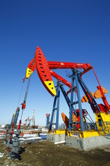 Oil pump, oil industry equipment in the snow