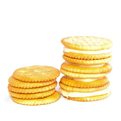 crackers or biscuits on white background