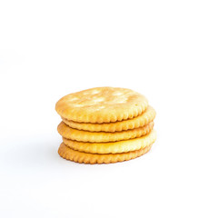crackers or biscuits on white background