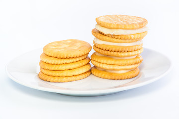 crackers or biscuits on white background