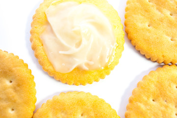 crackers or biscuits on white background
