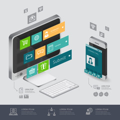 infographic communication and connection shopping online, e-commerce concept with smartphone