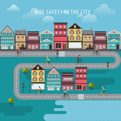 Fototapeta premium Vector Vintage Bike bicycle safety in the city concept