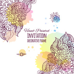 Patterned background Paisley.Patterns on white background.A template to create holiday invitations, greeting cards, postcards, restaurant menu. Vector image.