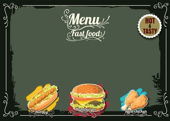 Restaurant Fast Foods menu on chalkboard vector format eps10 - 121522249