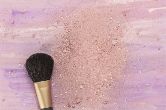 Makeup Brush On Light Purple Watercolor Background, With Copyspa