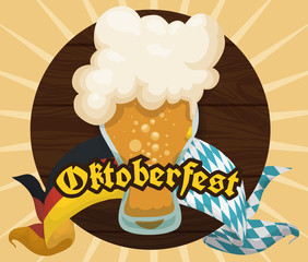 Poster with Wooden Tap and Frothy Beer for Oktoberfest Celebration, Vector Illustration