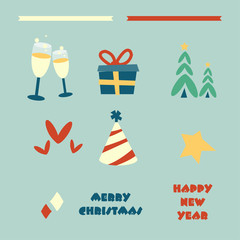 Christmas and new year flat cartoon icon vector set