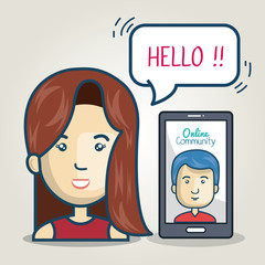 woman smartphone community online bubble speech graphic vector illustration eps 10