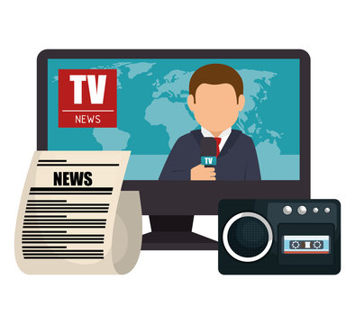 Set News Tv Microphone Paper Graphic Isolated Vector Illustration Eps 10