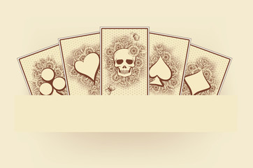 Vintage poker cards background, vector illustration