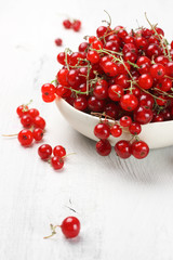 Red currants in white bowl