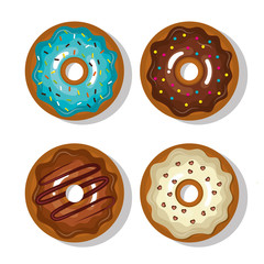 Fototapeta premium set donuts blue, white and chocolate sweet isolated vector illustration eps 10