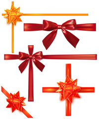 Set of red and yellow bows on white background. Vector set of co
