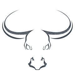 The black silhouette of a bull's cow head isolated, on a white b