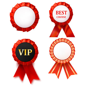 Red award ribbons badge with white background. Abstract object d