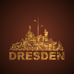 Obraz premium Wandtattoo Dresden Deutschland Skyline Silhouette Umriss Semperoper Zwinger Frauenkirche Fernsehturm Bogenschütze Dampfer Fichteturm Blaues Wunder Brücke Sachsen Sehenswürdigkeiten Panorama historisch