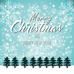 Fototapeta na wymiar greeting christmas and new year with pines snowfall vector illustration eps 10
