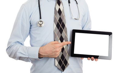 Doctor holding tablet with copy space and clipping path for the